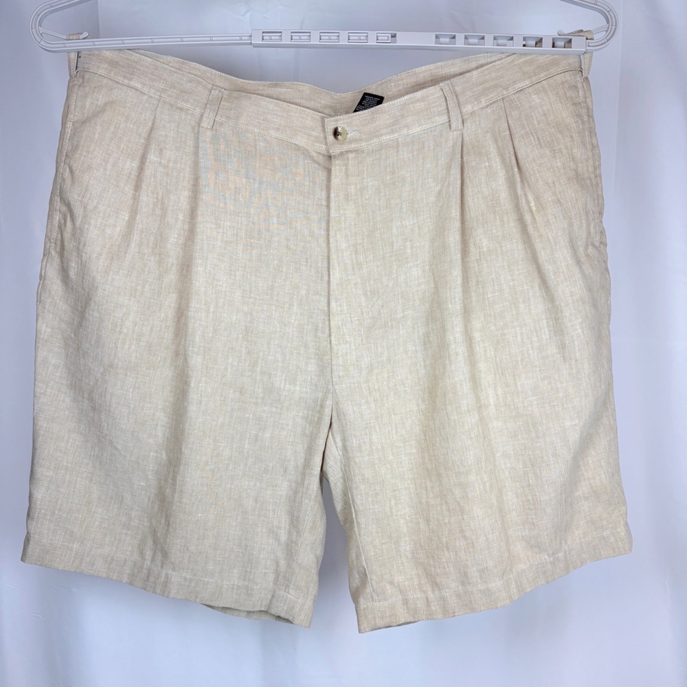 Jos. A. Bank Travelers Collection Mens 44 Tan 100% Linen Pleated Dress Shorts